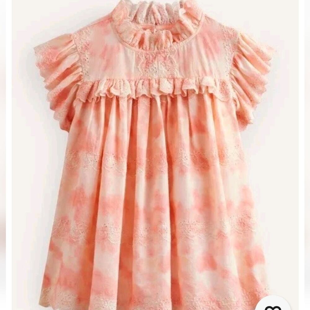 Boden Girls Coral Broderie Tie Dye Frill Top Age: 11-12